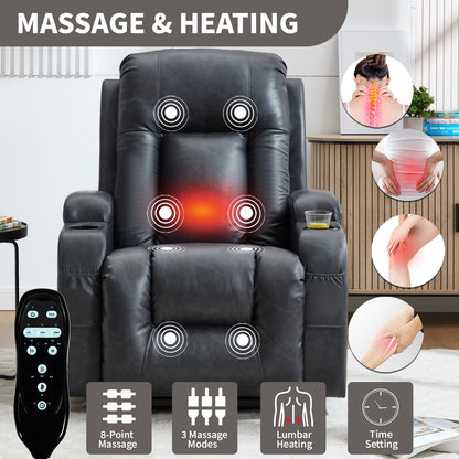 Dark Recliner with Power Lift Assistance by HouseOfZazla, leather massage chair with heating on Tampa Home & Garden Store