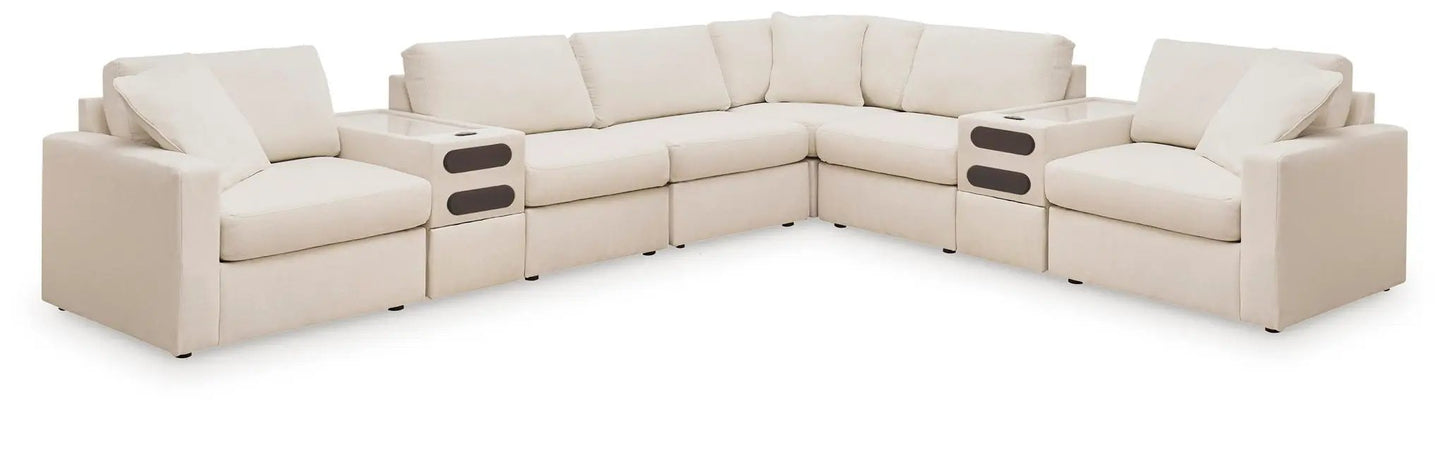 Modmax Sectional Oyster modular beige fabric with built-in cupholder consoles on Tampa Home & Garden Store