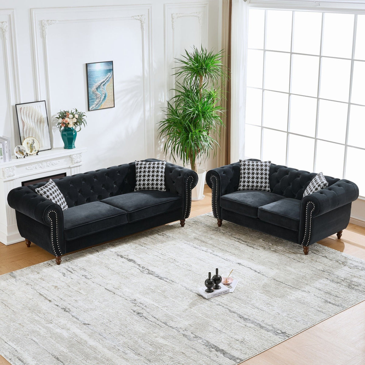 Chesterfield 3 and 2 Seater Fabric Sofa Set