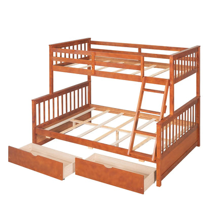 Bunk bed with ladders and 2 storage drawers, warm brown wooden frame, Unique Piece Furniture on Tampa Home & Garden Store