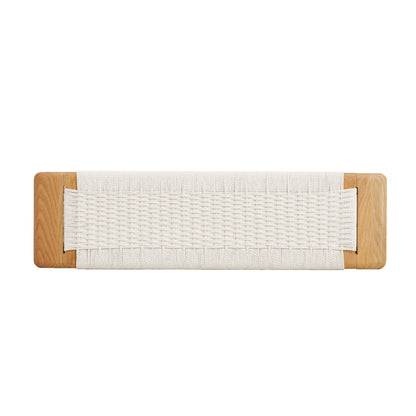 Natural Oak Wood Dining Bench with Handwoven Cane Seat in White by HouseOfZazla on Tampa Home & Garden Store