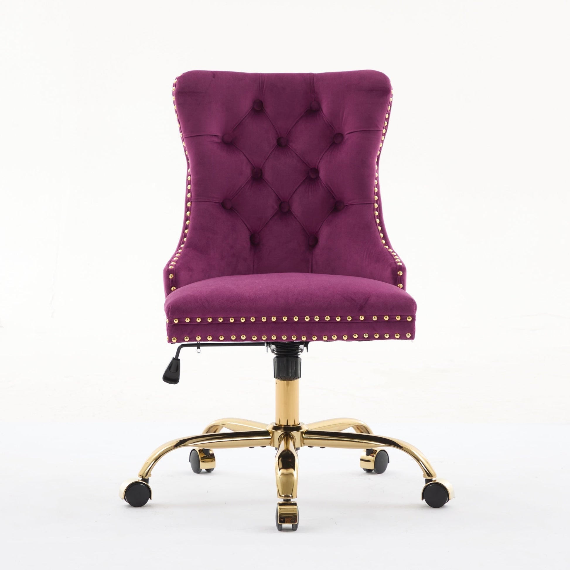Office chair HouseOfZazla purple velvet tufted button back with studded edges and gold base on Tampa Home & Garden Store