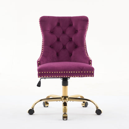 Office chair HouseOfZazla purple velvet tufted button back with studded edges and gold base on Tampa Home & Garden Store