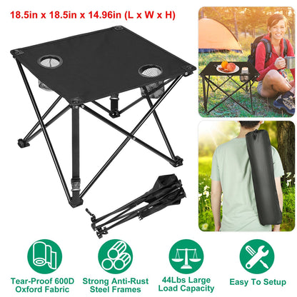 GemGear 2pc foldable camping table with 2 cup holders and carrying bag, black on Tampa Home & Garden Store