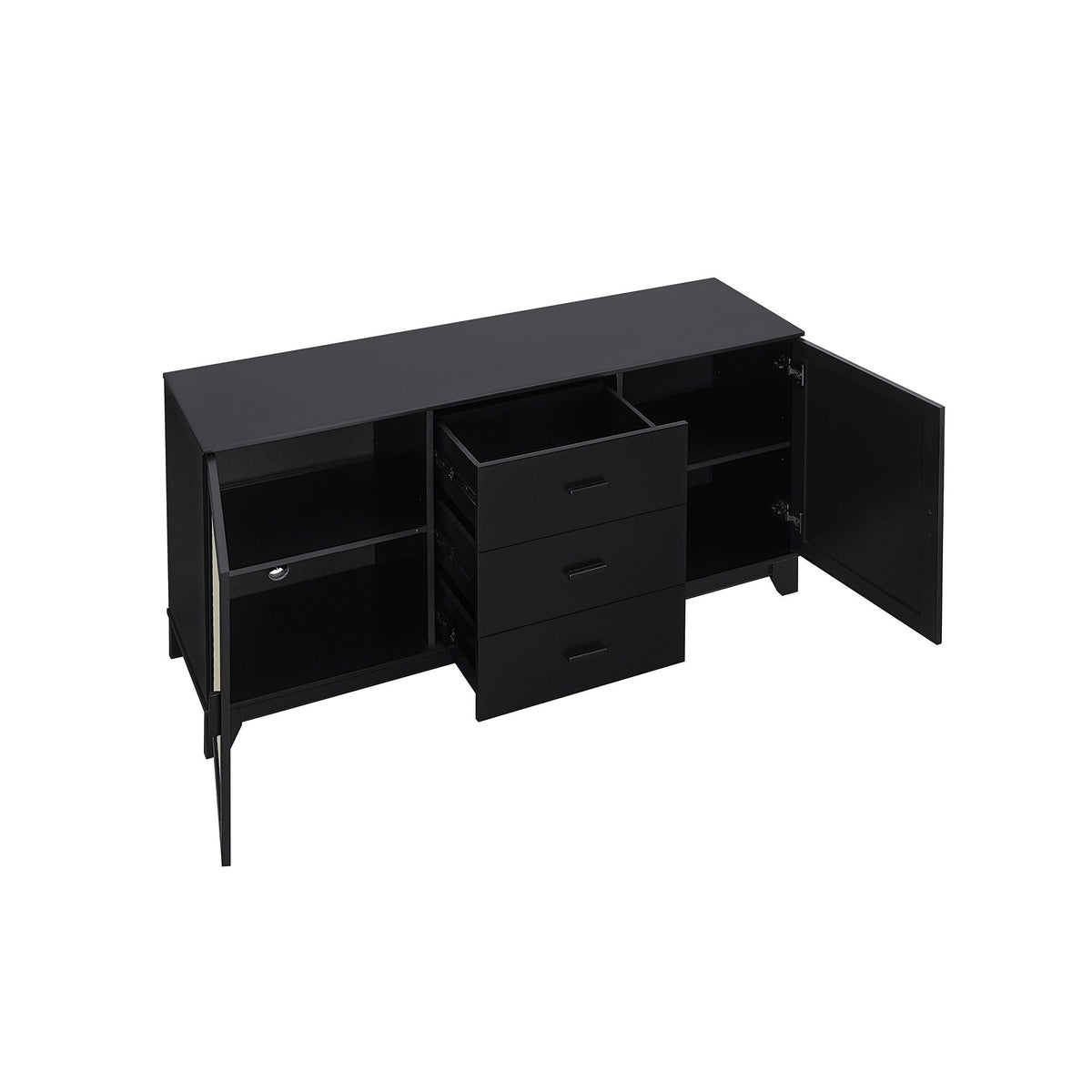 Black modern sideboard with drawers and cabinets, cane design, solid wood handles HouseOfZazla on Tampa Home & Garden Store