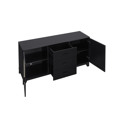 Black modern sideboard with drawers and cabinets, cane design, solid wood handles HouseOfZazla on Tampa Home & Garden Store