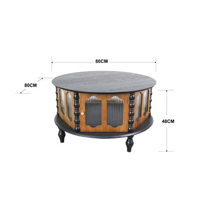Round storage coffee table with fluted glass doors in dark wood finish by HouseOfZazla on Tampa Home & Garden Store