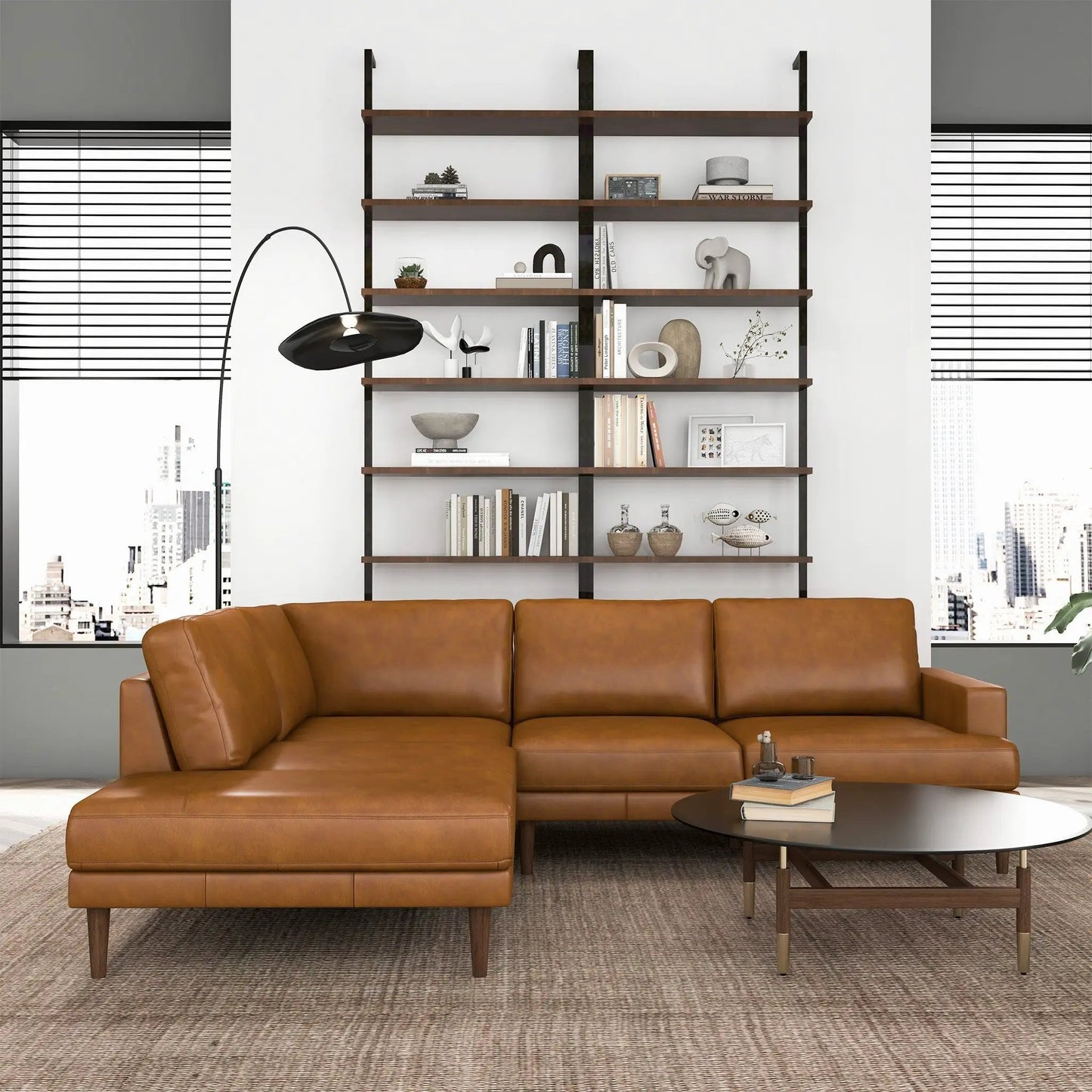 Corbin L-shaped stationary sectional sofa in brown leather by Unique Piece Furniture on Tampa Home & Garden Store