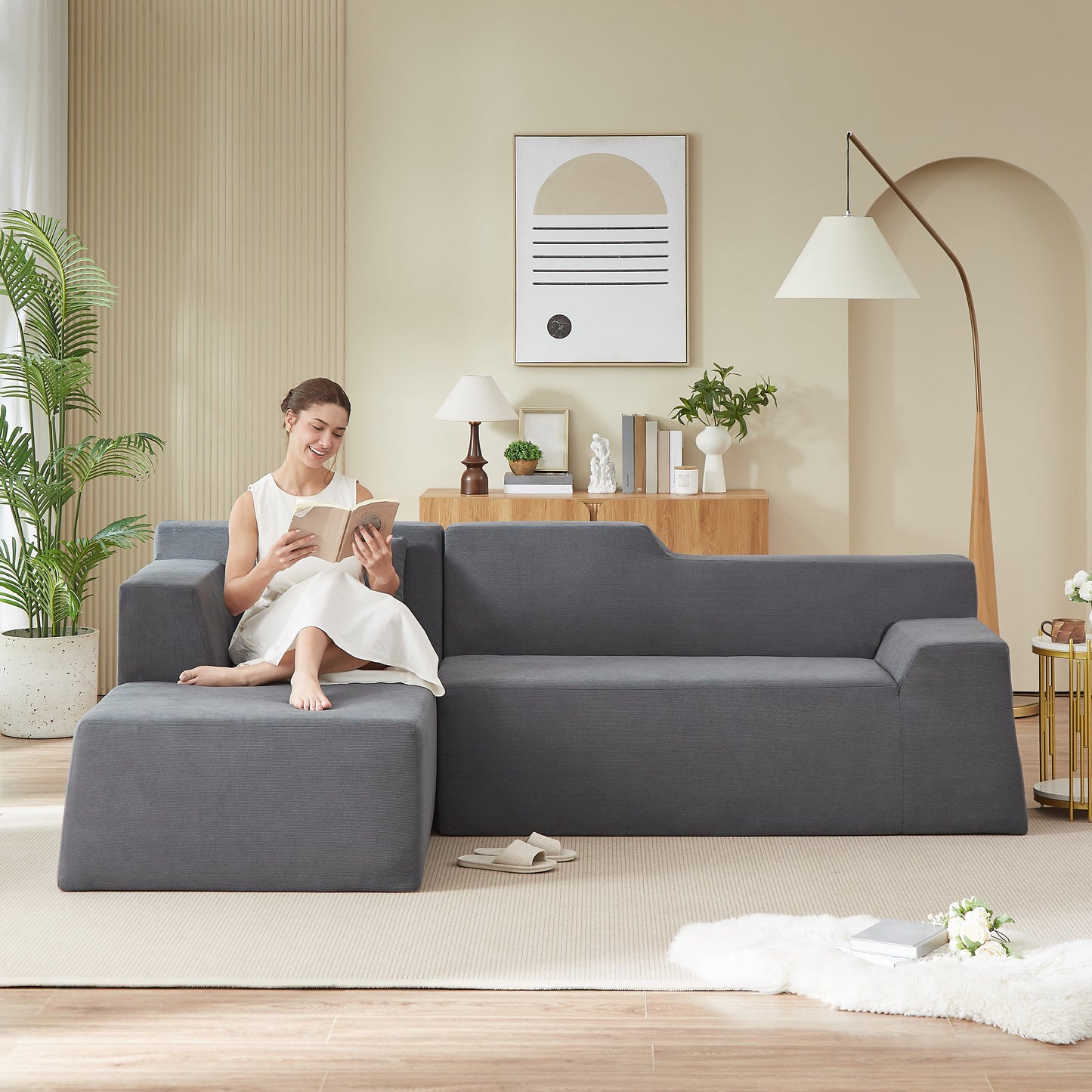 Modern Minimalist Wide Striped Corduroy Sofa