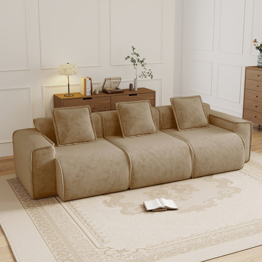 Deep Seat Modular 3-seat Boneless Sofa with French Edge Piping in beige by HouseOfZazla on Tampa Home & Garden Store