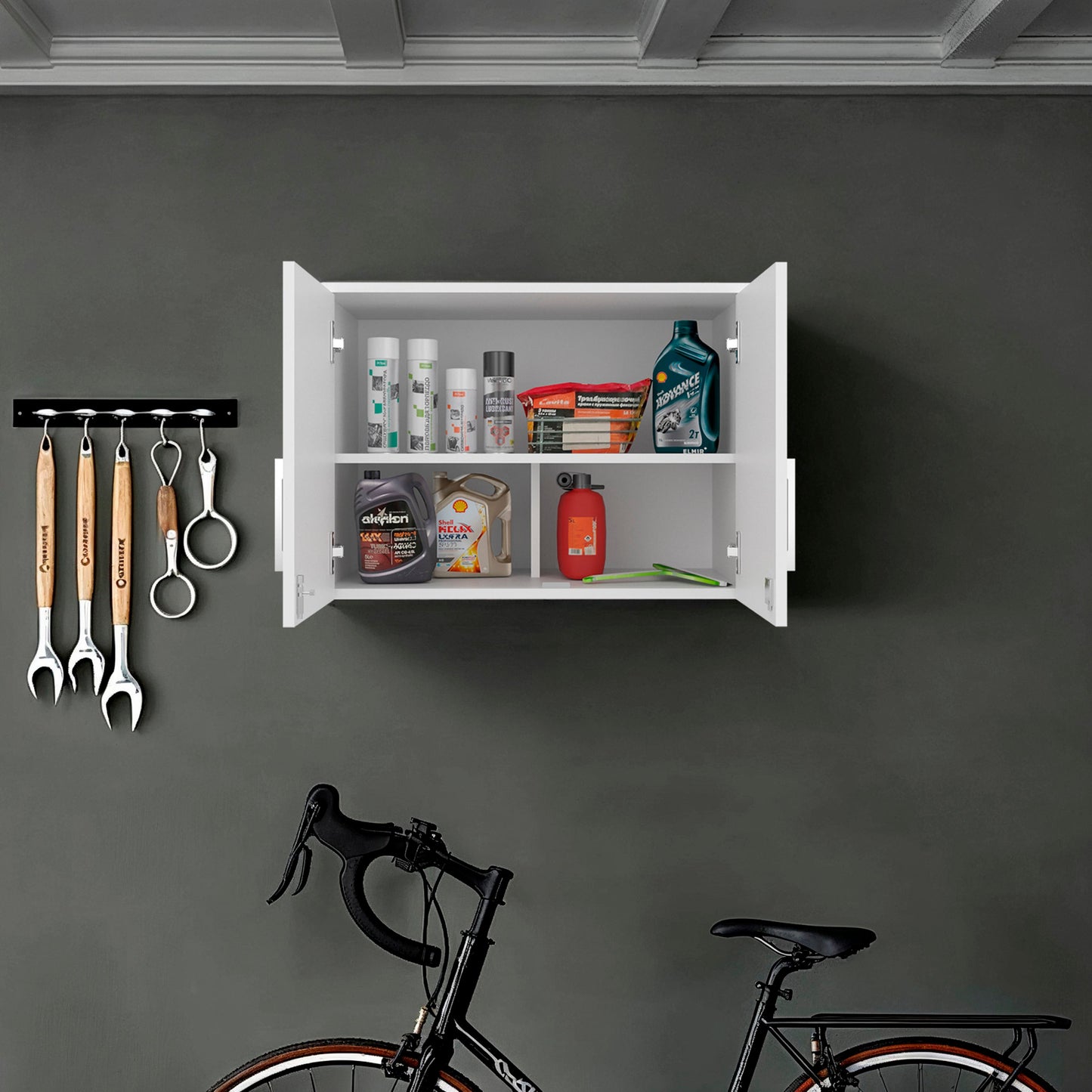 Danbury Storage Cabinet - Wall Cabinet white by HouseOfZazla with open doors and shelves on Tampa Home & Garden Store