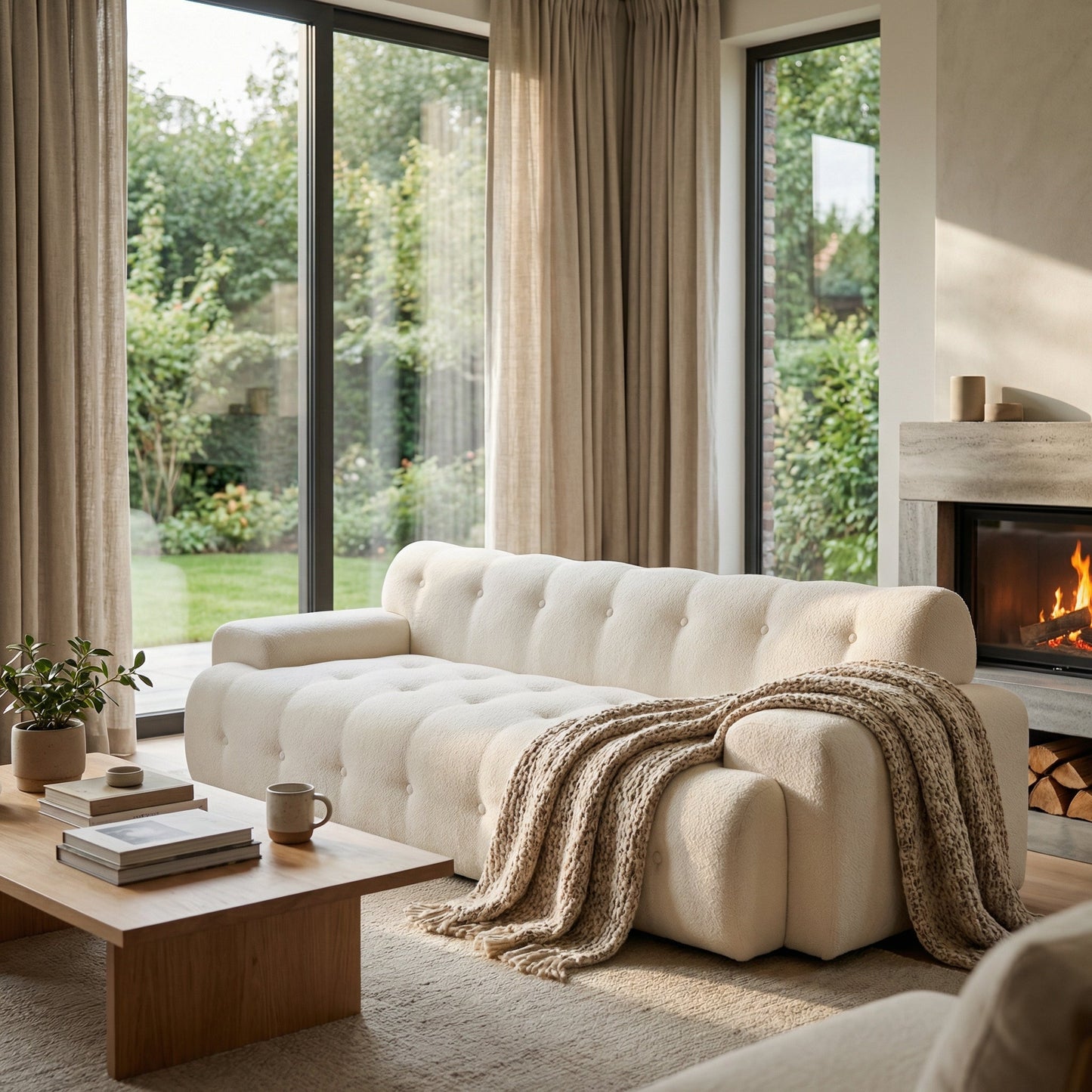 Cloud Chenille Three Seater Sofa with Tufting