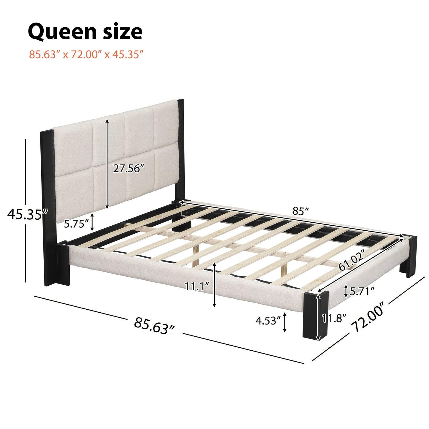 Boucle Queen Bed Frame With A Soft Headboard