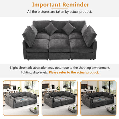 Sectional Sofa Modular U-shaped With Ottoman & USB Ports, 2-piece set in dark gray velvet on Tampa Home & Garden Store