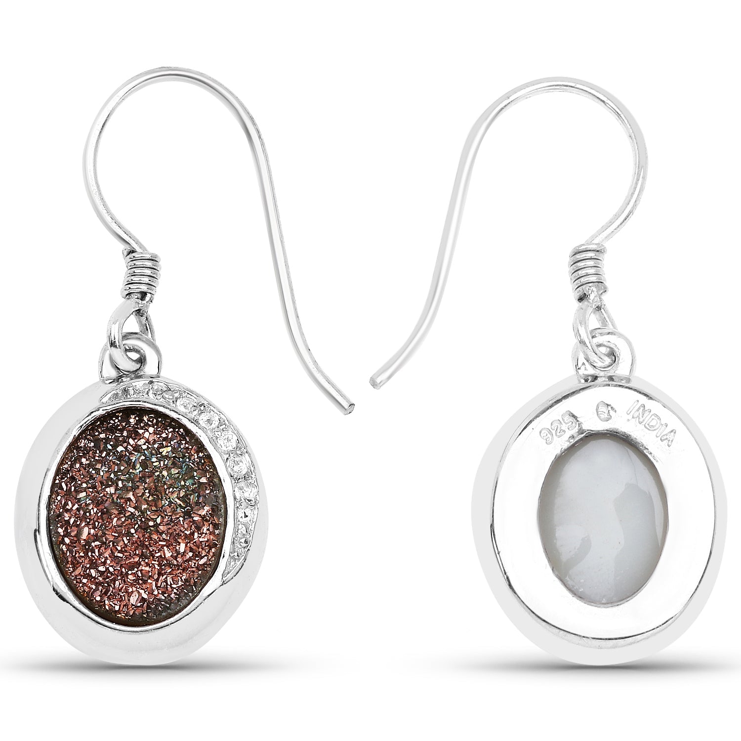 Earrings 4.72ct copper bloom drusy and white topaz in sterling silver by Bids.com on Tampa Home & Garden Store
