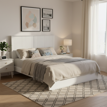 Sleek White Queen Bed Frame and Solid Wood Base
