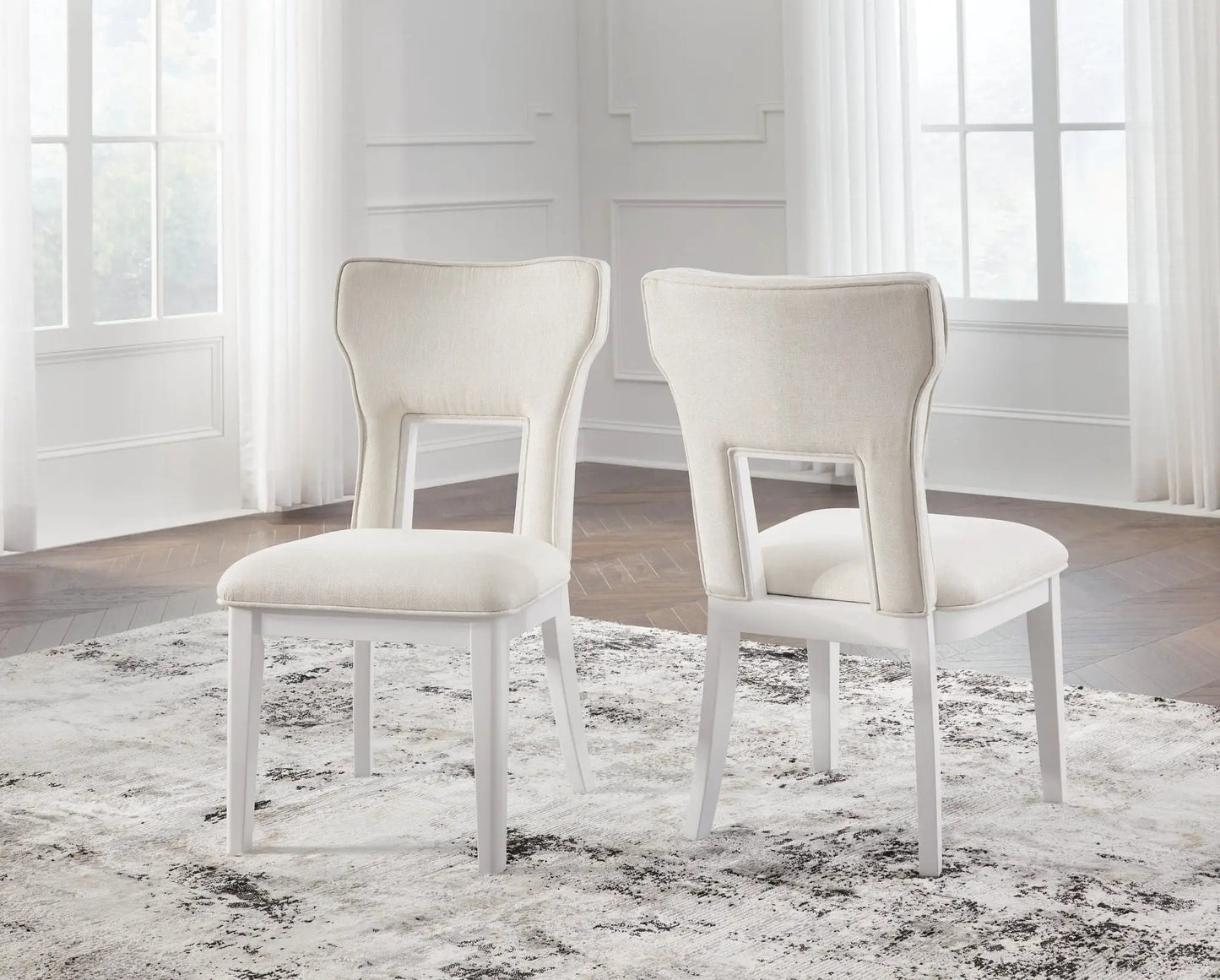 Chalanna dining upholstered side chairs set of 2 in ivory linen fabric on Tampa Home & Garden Store