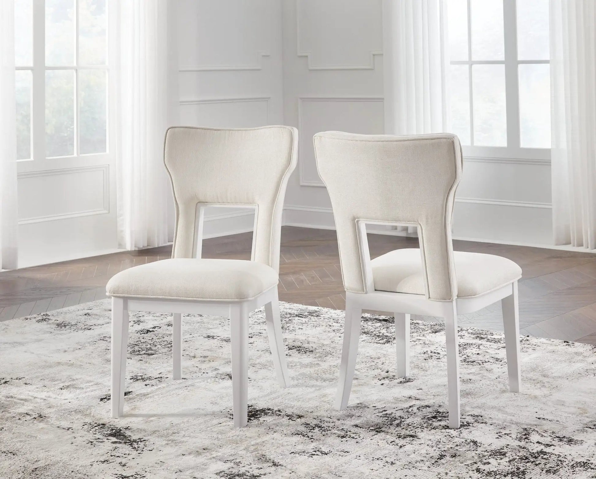 Chalanna dining upholstered side chairs set of 2 in ivory linen fabric on Tampa Home & Garden Store
