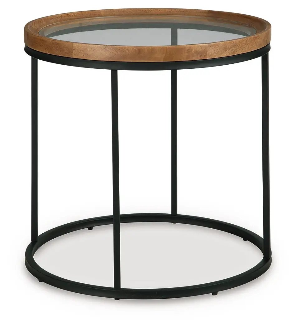 Noraluna Round Table end table with wood rim and glass top by Unique Piece Furniture on Tampa Home & Garden Store