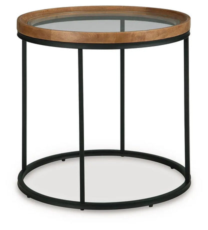 Noraluna Round Table end table with wood rim and glass top by Unique Piece Furniture on Tampa Home & Garden Store