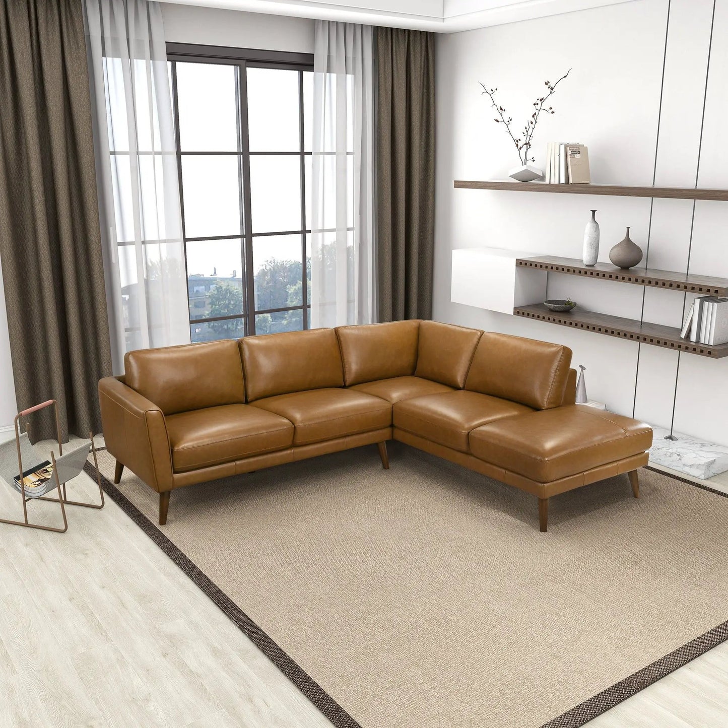 Benson sectional sofa with chaise in tan leather by Unique Piece Furniture on Tampa Home & Garden Store