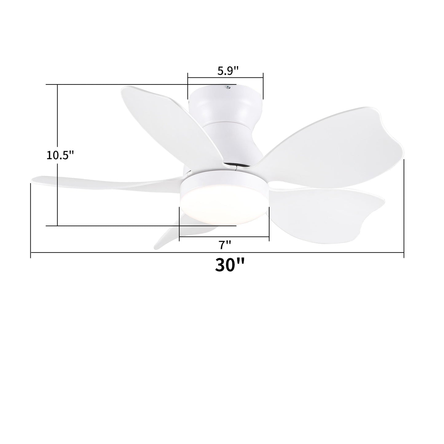 Low Profile Flush Mount Ceiling Fan With Light by HouseOfZazla, white four-blade design on Tampa Home & Garden Store