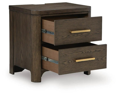 Radkin Two Drawer Night Stand Burnished Brown