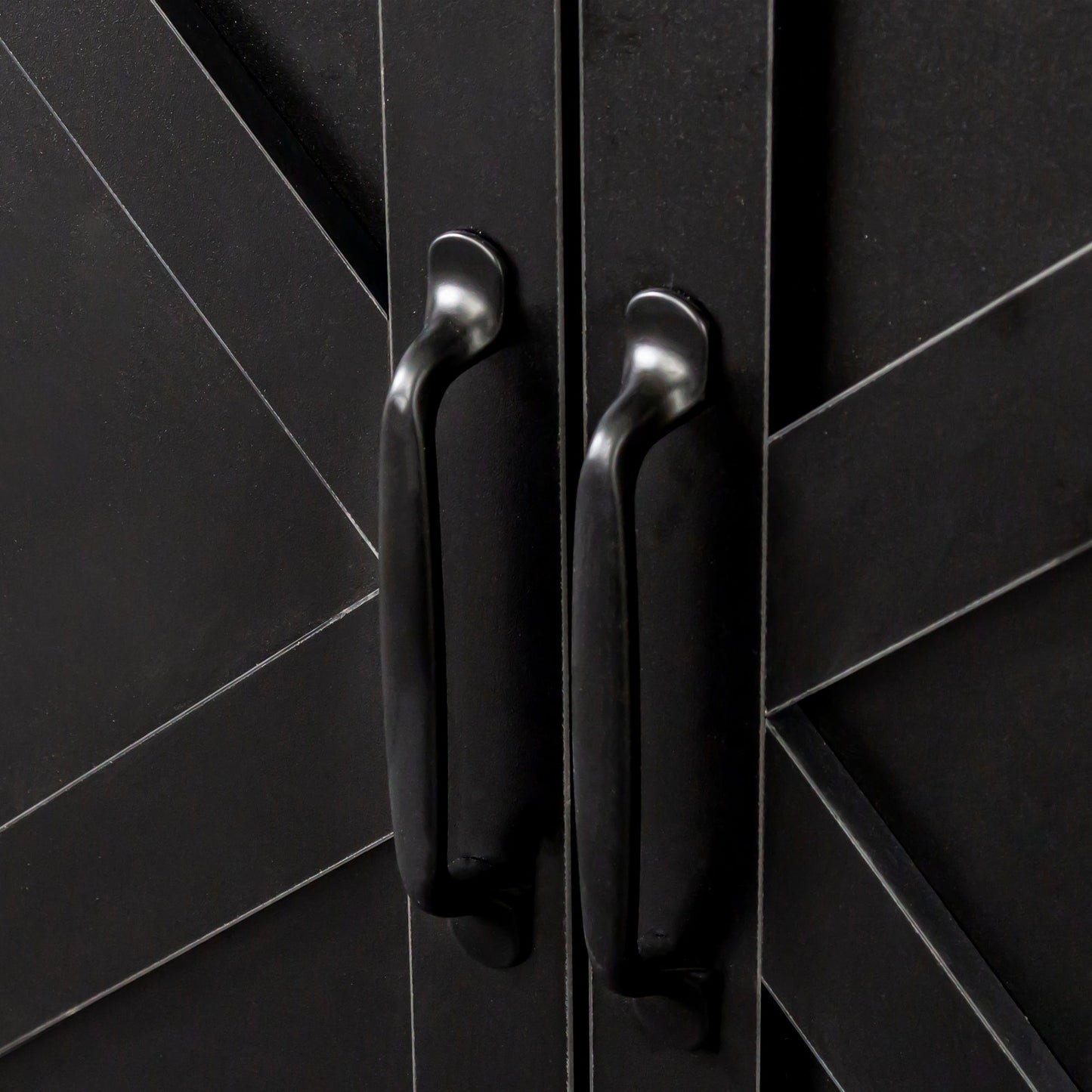 Cabinet with four doors in black and silver curved handles on Tampa Home & Garden Store