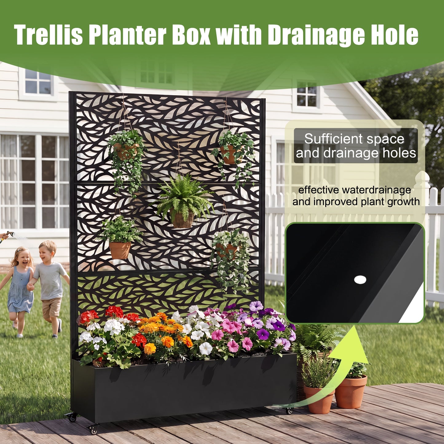 Metal Raised Garden Bed With Wheels and Trellis