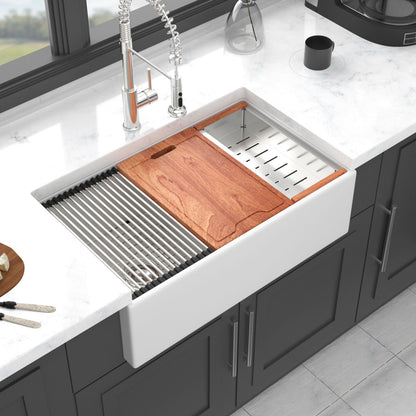 White Ceramic Farmhouse Sink And Double Bowl Set