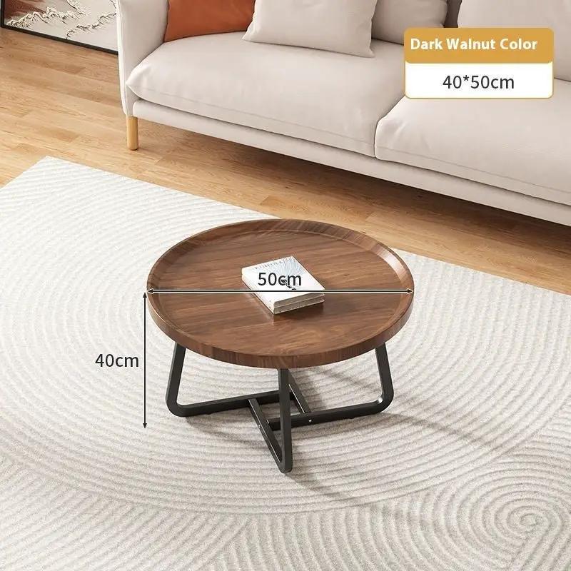 Round tea table in dark walnut solid wood with black metal legs, 50cm dia, 40cm height on Tampa Home & Garden Store