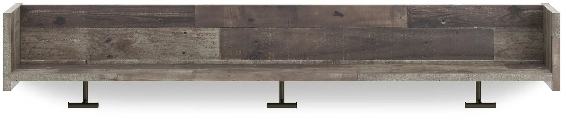 Neilsville wall mounted coat rack in rustic patchwork wood tones with metal supports on Tampa Home & Garden Store