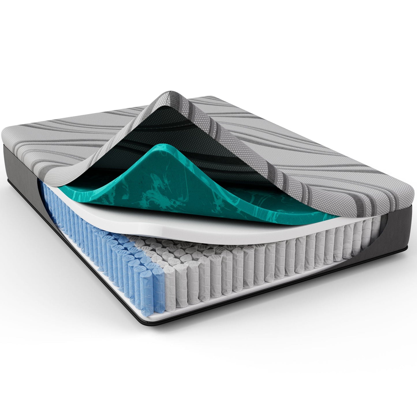 Bib Nl 12in Pro Gel Hybrid Mattress by HouseOfZazla with teal accents and gray cover on Tampa Home & Garden Store