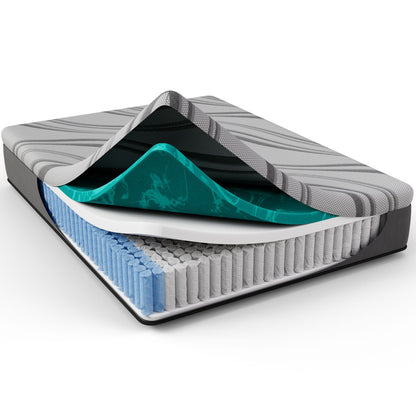 Bib Nl 12in Pro Gel Hybrid Mattress by HouseOfZazla with teal accents and gray cover on Tampa Home & Garden Store