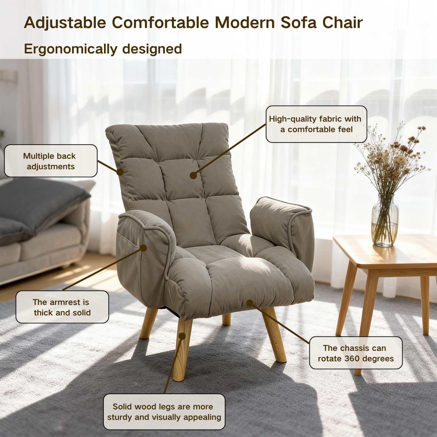 Rotatable and Adjustable Sofa Lounge Chair