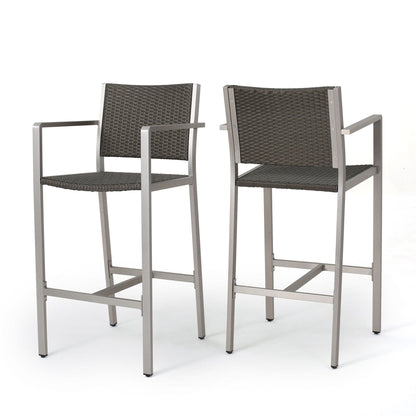 Outdoor rustproof aluminum bar stools set of 2 with woven seats and backs by HouseOfZazla on Tampa Home & Garden Store