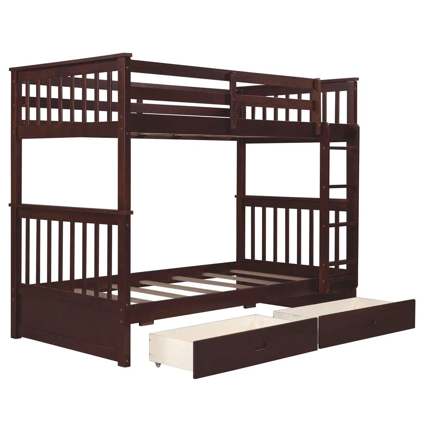Bunk bed with ladders and 2 storage drawers in dark wood by Unique Piece Furniture on Tampa Home & Garden Store