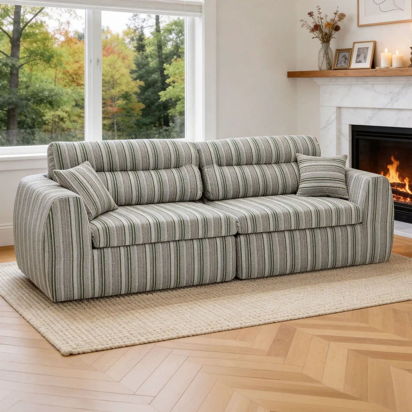 3 seater gray stationary sofa with throw pillows by Unique Piece Furniture on Tampa Home & Garden Store