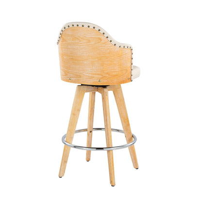 Contemporary fixed-height counter stool with bamboo back and beige upholstery on Tampa Home & Garden Store