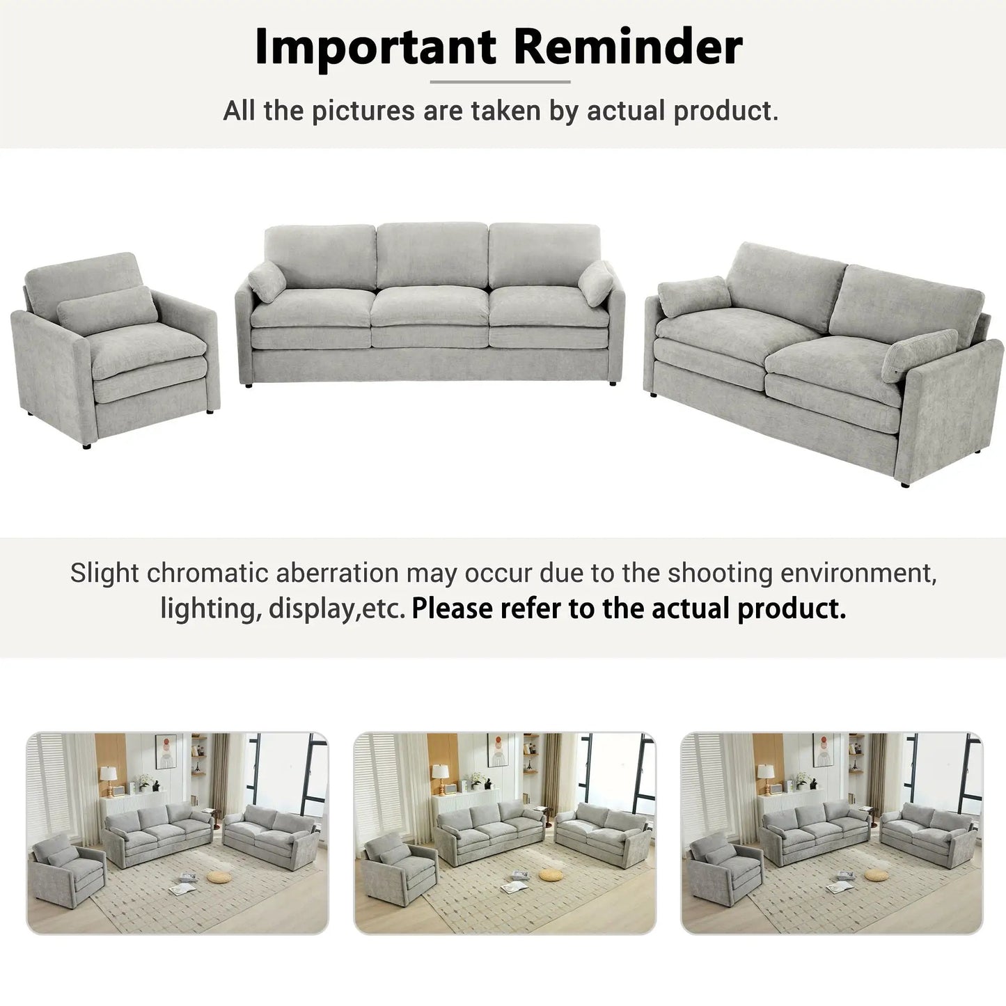 Cozy Upholstered Sofa Set - 3-Piece Living Room by Unique Piece Furniture in light gray fabric on Tampa Home & Garden Store