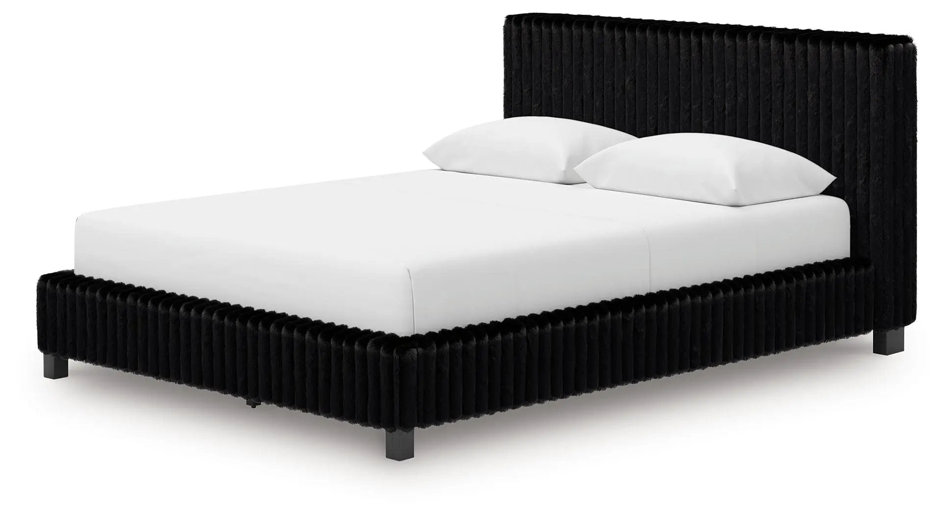 Zuraleus Upholstered Bed by Unique Piece Furniture, black velvet with channel tufting on Tampa Home & Garden Store