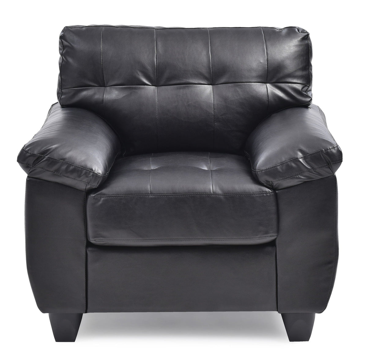 Black leather accent chair by HouseOfZazla with removable back and pocketed coil cushion on Tampa Home & Garden Store
