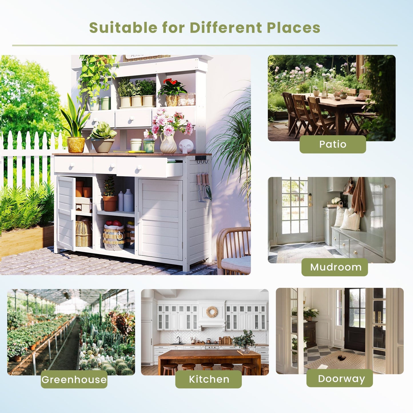 TOPMAX 65.7in Tall Garden Potting Bench Hutch white wood workstation with drawers HouseOfZazla on Tampa Home & Garden Store