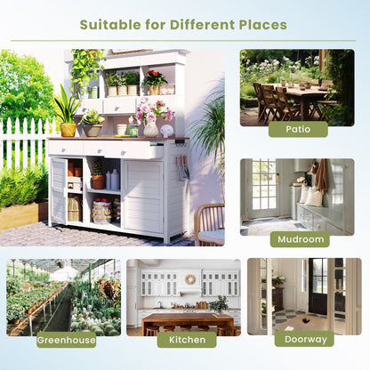 TOPMAX 65.7in Tall Garden Potting Bench Hutch white wood workstation with drawers HouseOfZazla on Tampa Home & Garden Store