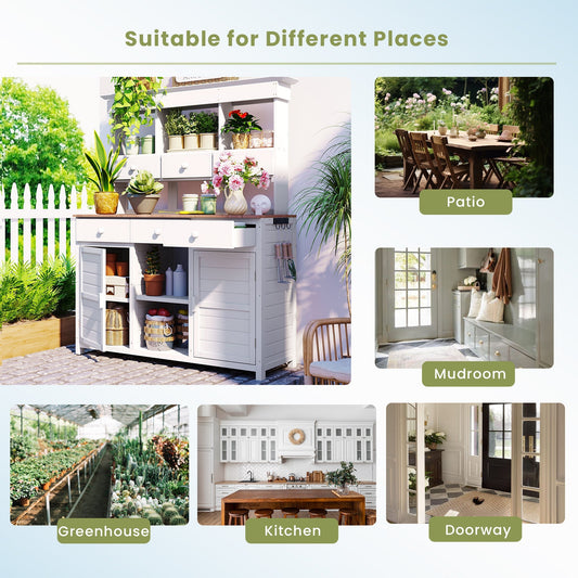 TOPMAX 65.7in Tall Garden Potting Bench Hutch white wood workstation with drawers HouseOfZazla on Tampa Home & Garden Store