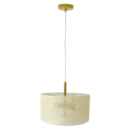 Glacier Pendant Lamp by HouseOfZazla; beige woven drum shade with mustard canopy on Tampa Home & Garden Store