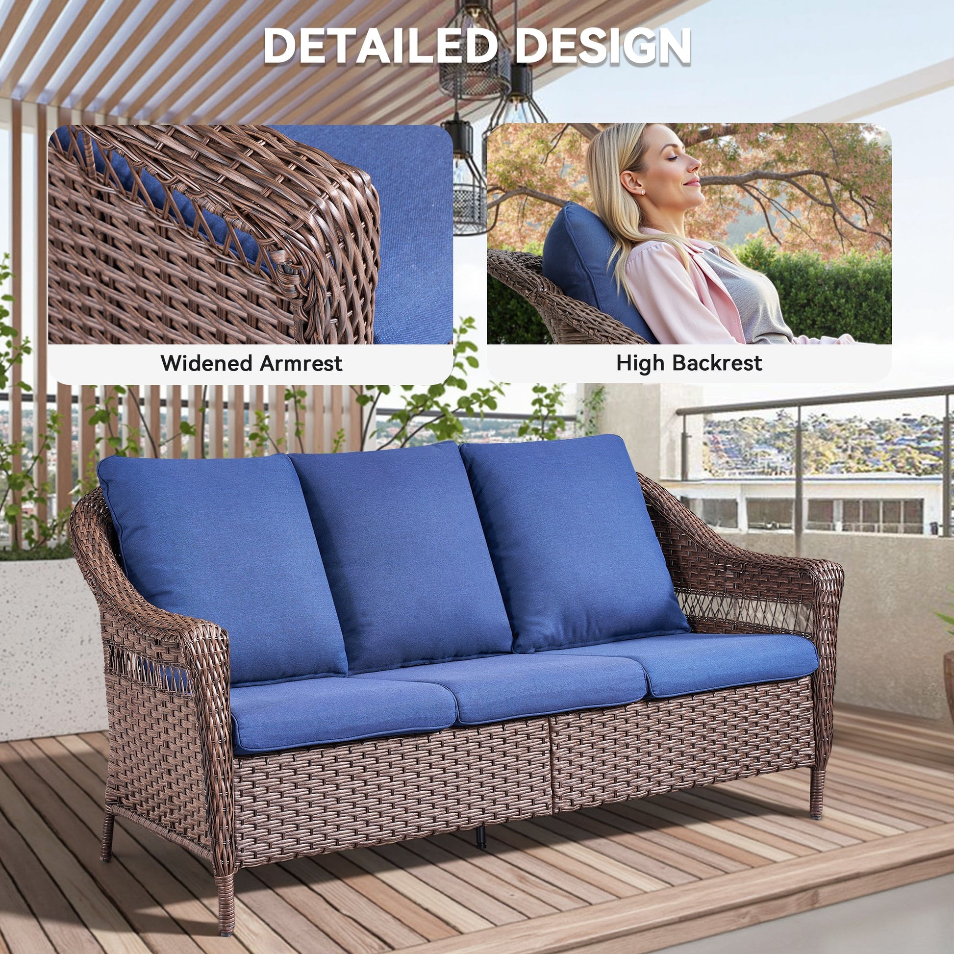 67.3 in outdoor wicker patio sofa with blue cushions by HouseOfZazla on Tampa Home & Garden Store