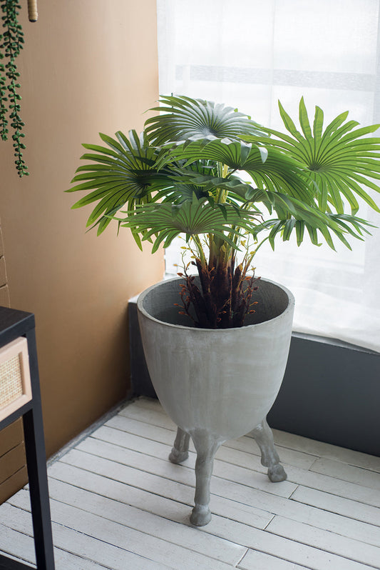 D16x22in planter with legs in concrete gray holding a palm plant by HouseOfZazla on Tampa Home & Garden Store