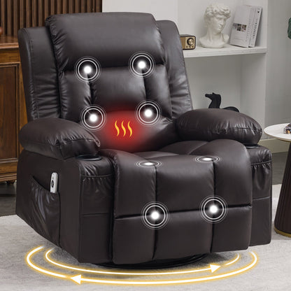 Leather Swivel Recliner with Heat and Massage