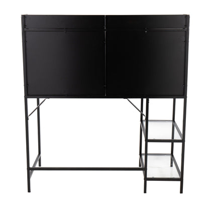 Contemporary glass writing desk with storage shelves, black finish metal frame on Tampa Home & Garden Store